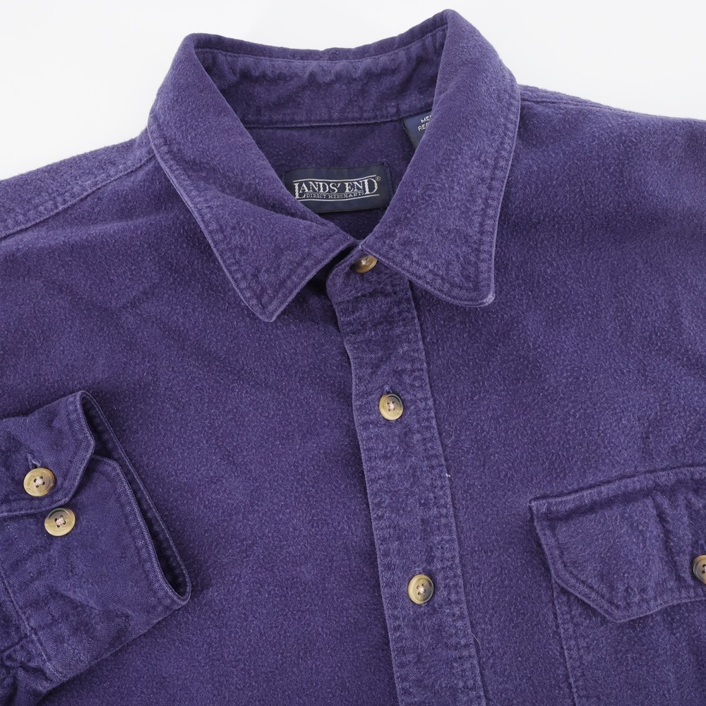Lands End Chamois Button Down Shirt Purple Long Sleeve Mens Large